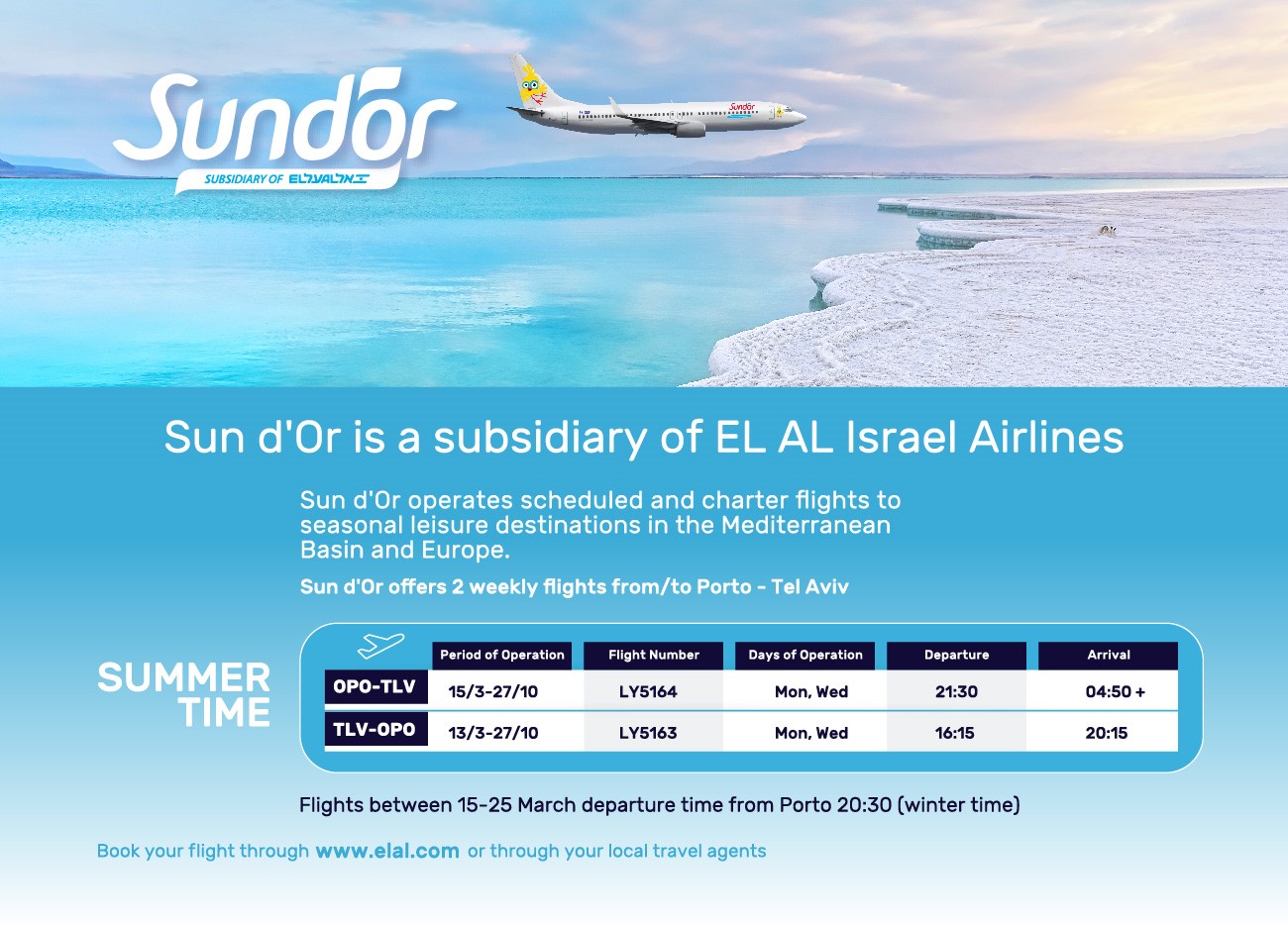 Sun d’Or lanza su programa de verano a partir del 13 de marzo con dos vuelos entre Oporto y Tel Aviv